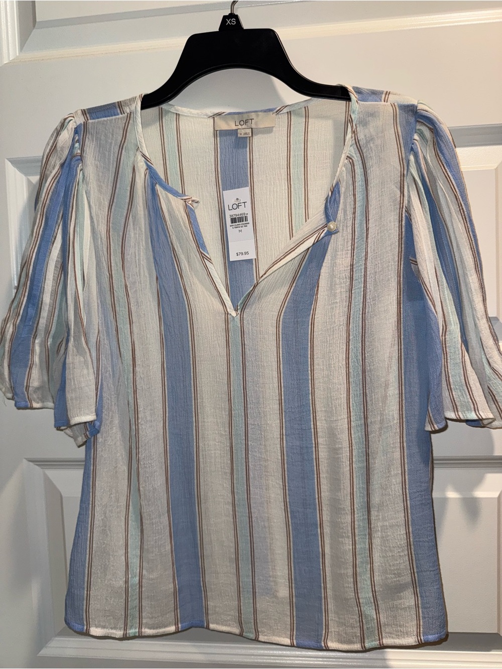 LOFT Blue & White Striped Women's V-Neck Top Sz M NWT